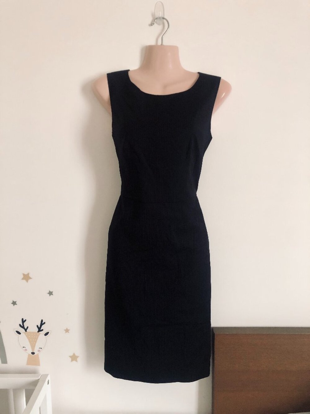 NWT Mexx Metropolitan Black Pinstripe Sheath Dress Size 34 Fitted Stretch Office - Picture 2 of 16